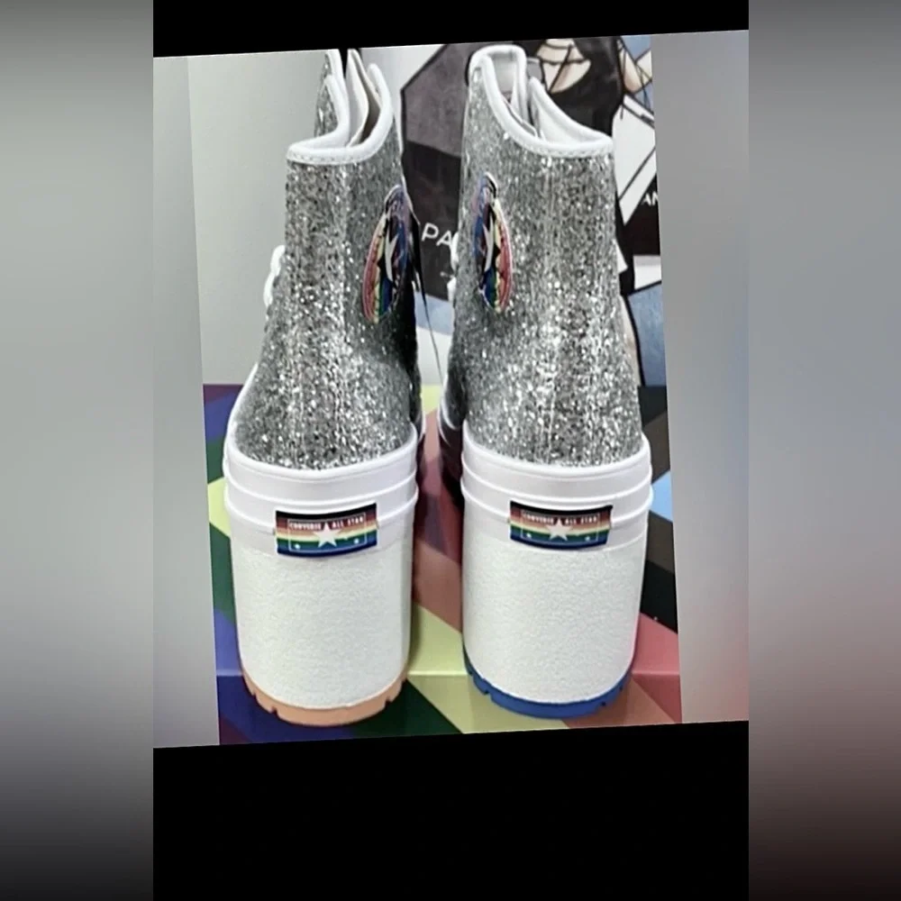Converse Chuck 70 De Luke Platform Sneaker Heeled Silver Glitter Size 10.5 NWT